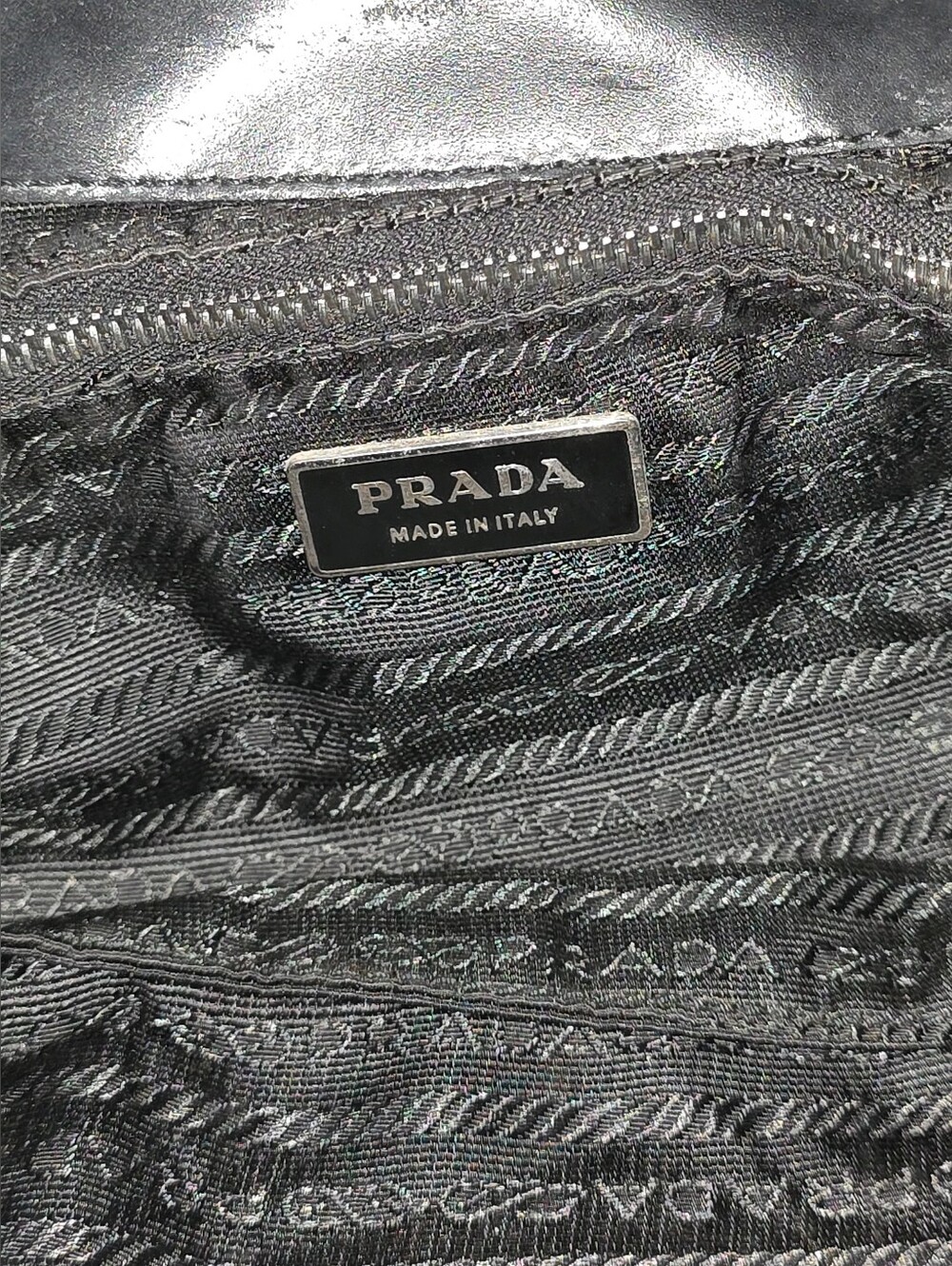 Prada Tessuto Half Moon Buckle Shoulder Bag With Leather Trim & Silver Hardware - Picture 12 of 16